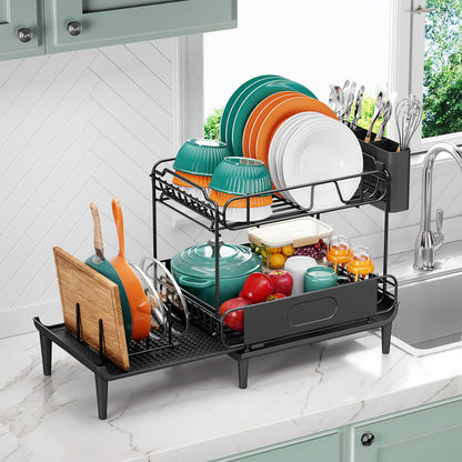 Extendable Dish Drying Rack for Kitchen Counter, Large Expandable Dish Rack with Multifunctional Drainboard for Pan Pot, Collapsible dish drainer, Foldable Plate Strainer for Home Countertop Storage