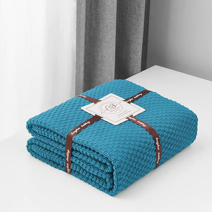 Longhui bedding Teal Knitted Throw Blanket for Couch, Soft, Cozy Machine Washable 100% Cotton Sofa Knit Blankets, Heavy 4.0lb Weight, 60 x 80 Inches, Teal Color.