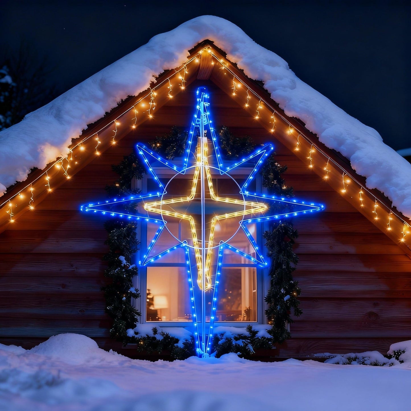 Wettal 36'' Christmas Star of Bethlehem LED Star Hanging Lights Nativity Holy Family Light for Door Window Porch Wall Decoration Plug Operated Lighted Hanging Tree Topper(Blue, Warm Light)