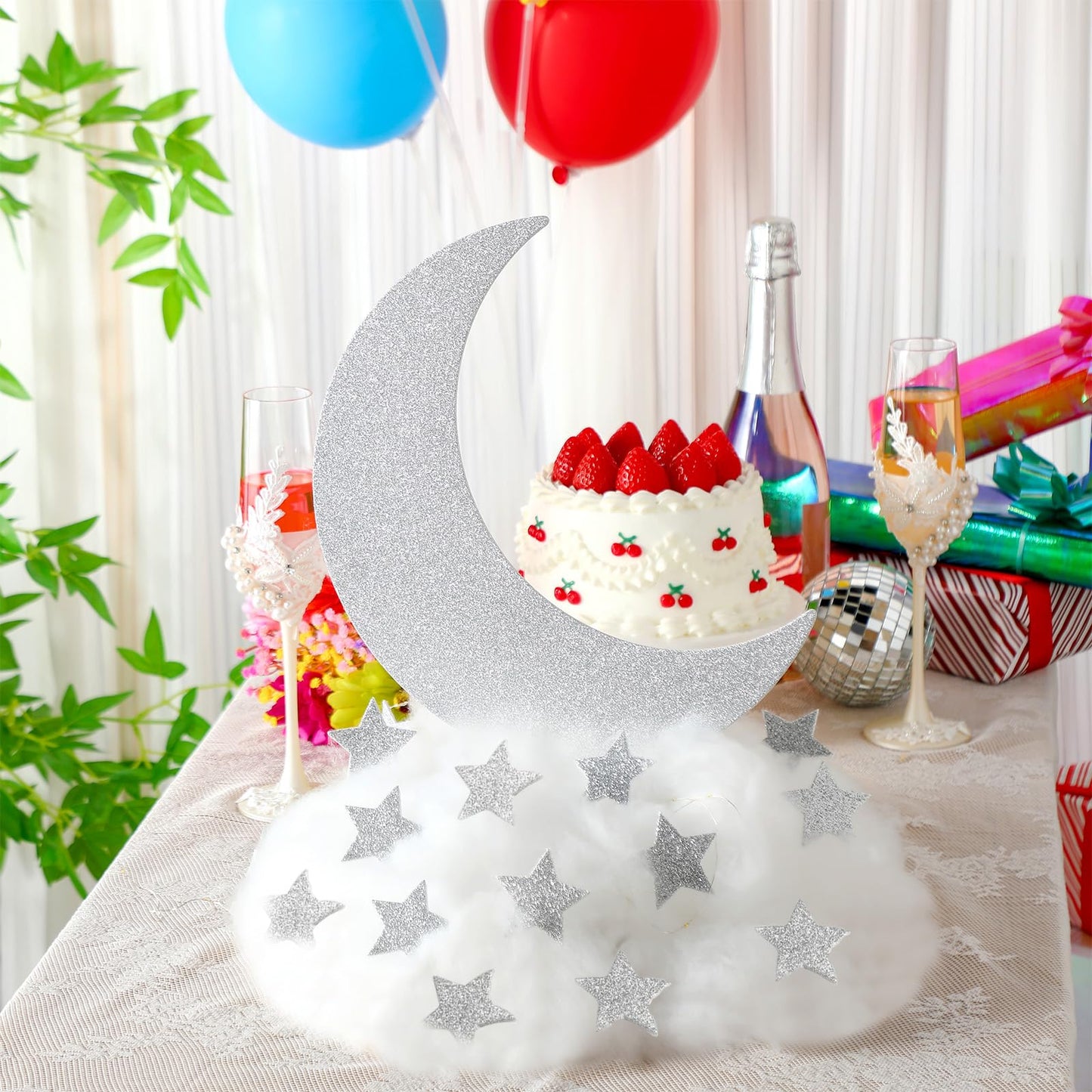 Soulchen 39 Pcs Little Star Table Centerpieces Baby Shower Centerpiece Gender Reveal Decorations 3D Star Moon Cloud Party Room Decor Fake Clouds Prop for Birthday Wedding Christmas Halloween (Silver)