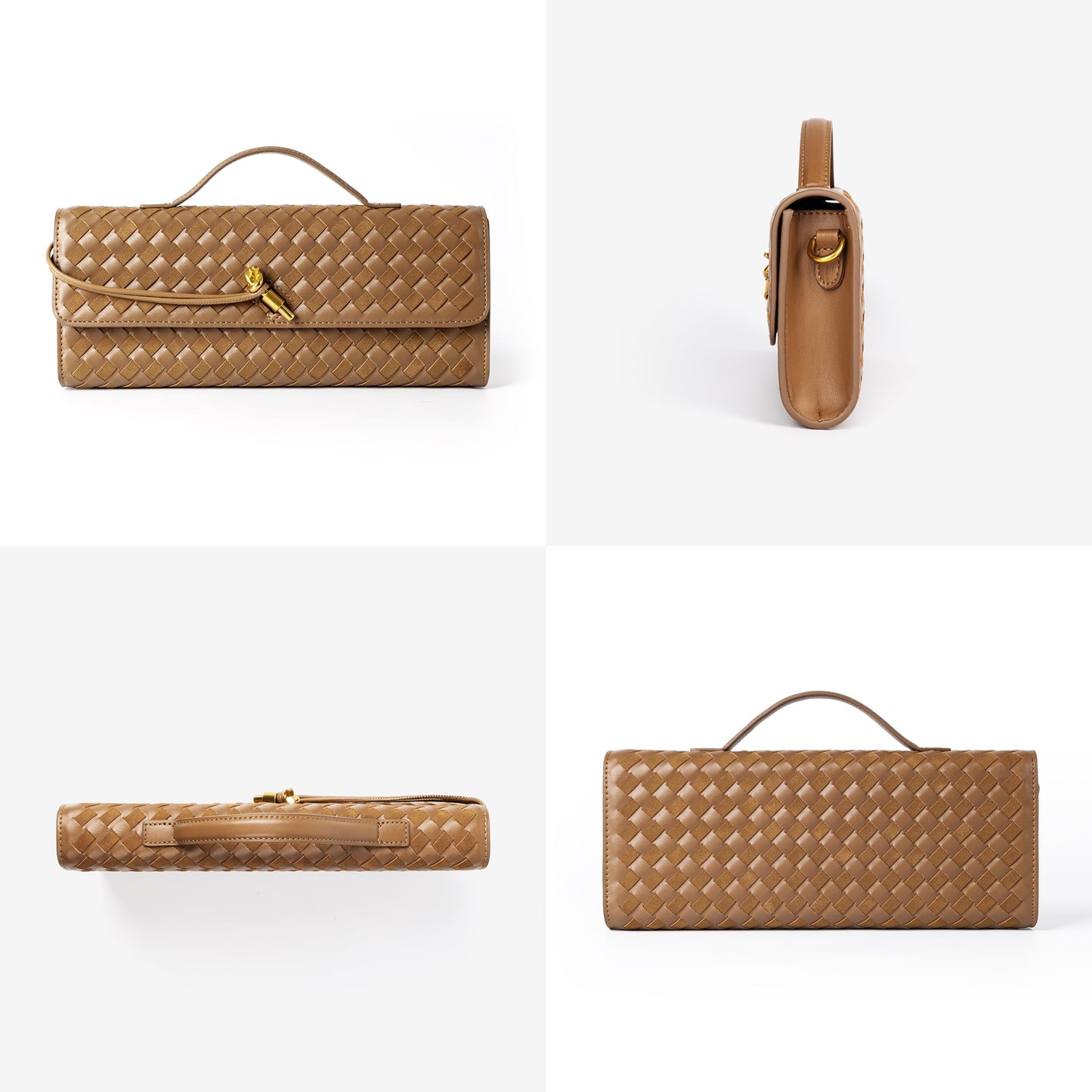 Joryin Woven Purse For Women Evening Clutch Woven Leather Handbags Crossbody Bag Suede Purse Formal Evening bag, Acorn