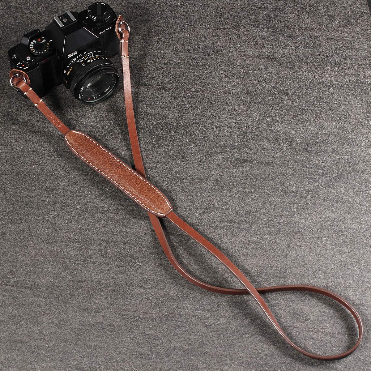 CANPIS CP005 Leather Camera Neck Shoulder Strap with Pad, Mirrorless Camera Strap Compatible with Sony Leica Nikon Fujifilm Olympus Panasonic (Color: Brown, Length 108cm)