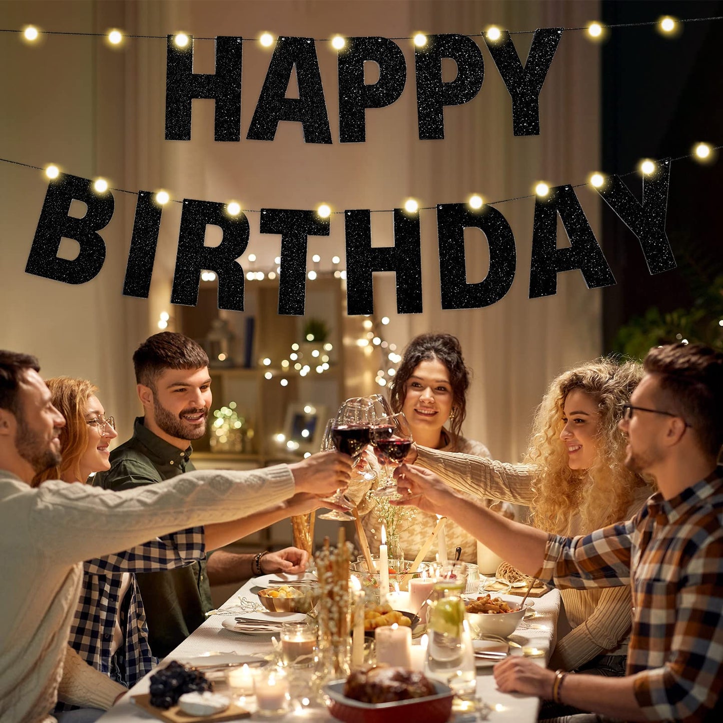 TaoBary 112 Pcs DIY Letter Kit Glitter Customizable Banner Letters Include 107 Letters and Numbers 3 Rope and 2 Needles for Birthday Halloween Christmas Wedding Valentine Party Decor(Black)