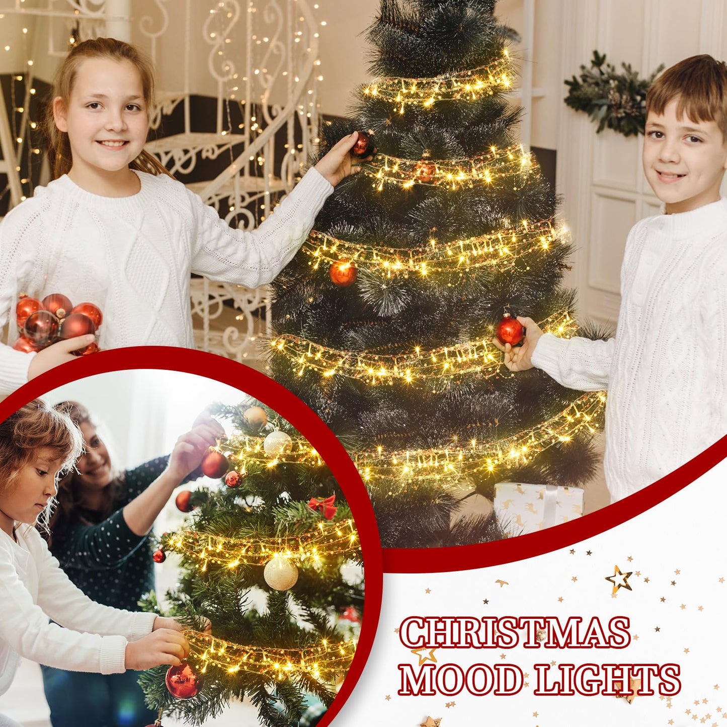 Mudder 10 Feet 30 LED Christmas Light Metal Berry Beaded Garland Indoor Christmas String Lights for Fireplace Mantel Indoor Xma Light Decorations(Red, White)