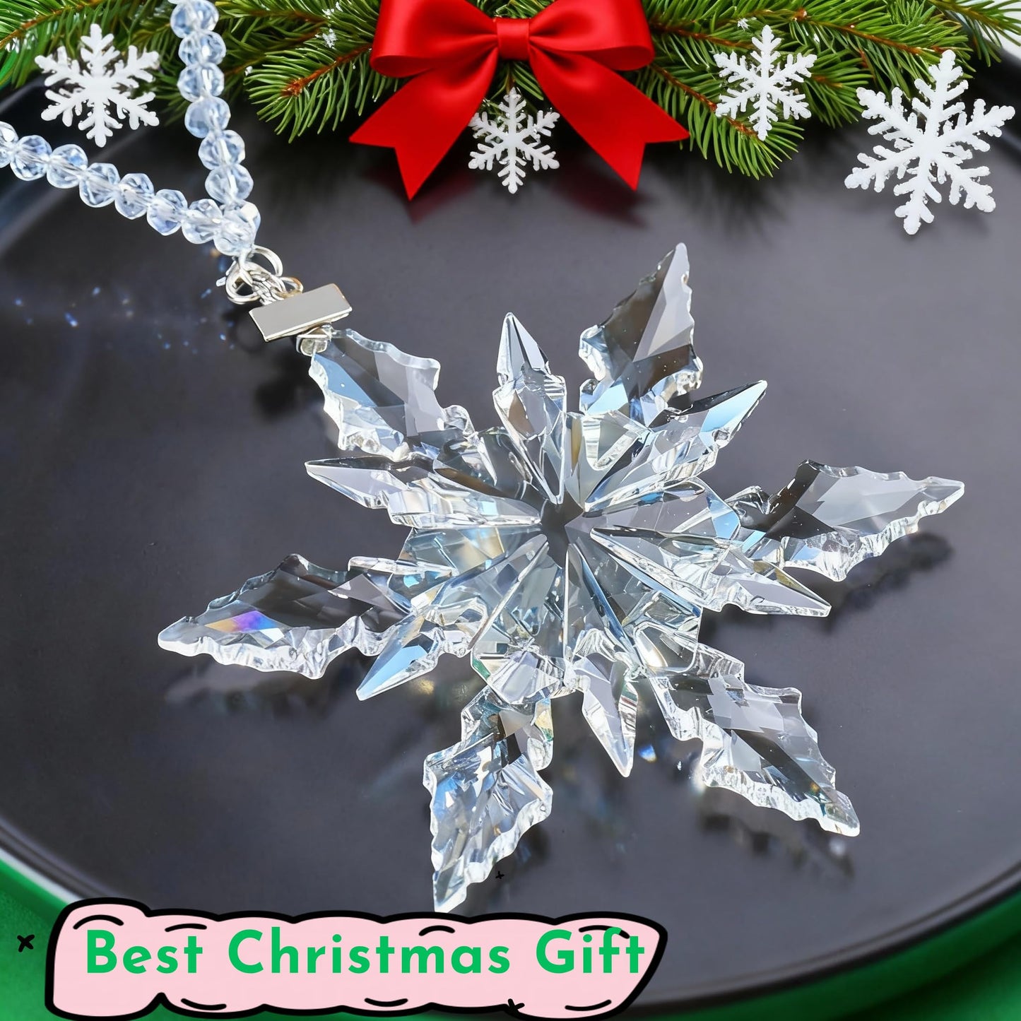 Luxury Crystal Christmas Snowflake Ornaments Christmas Tree Hanging Decorations Gifts for Women Girls Family Friends (Clear)