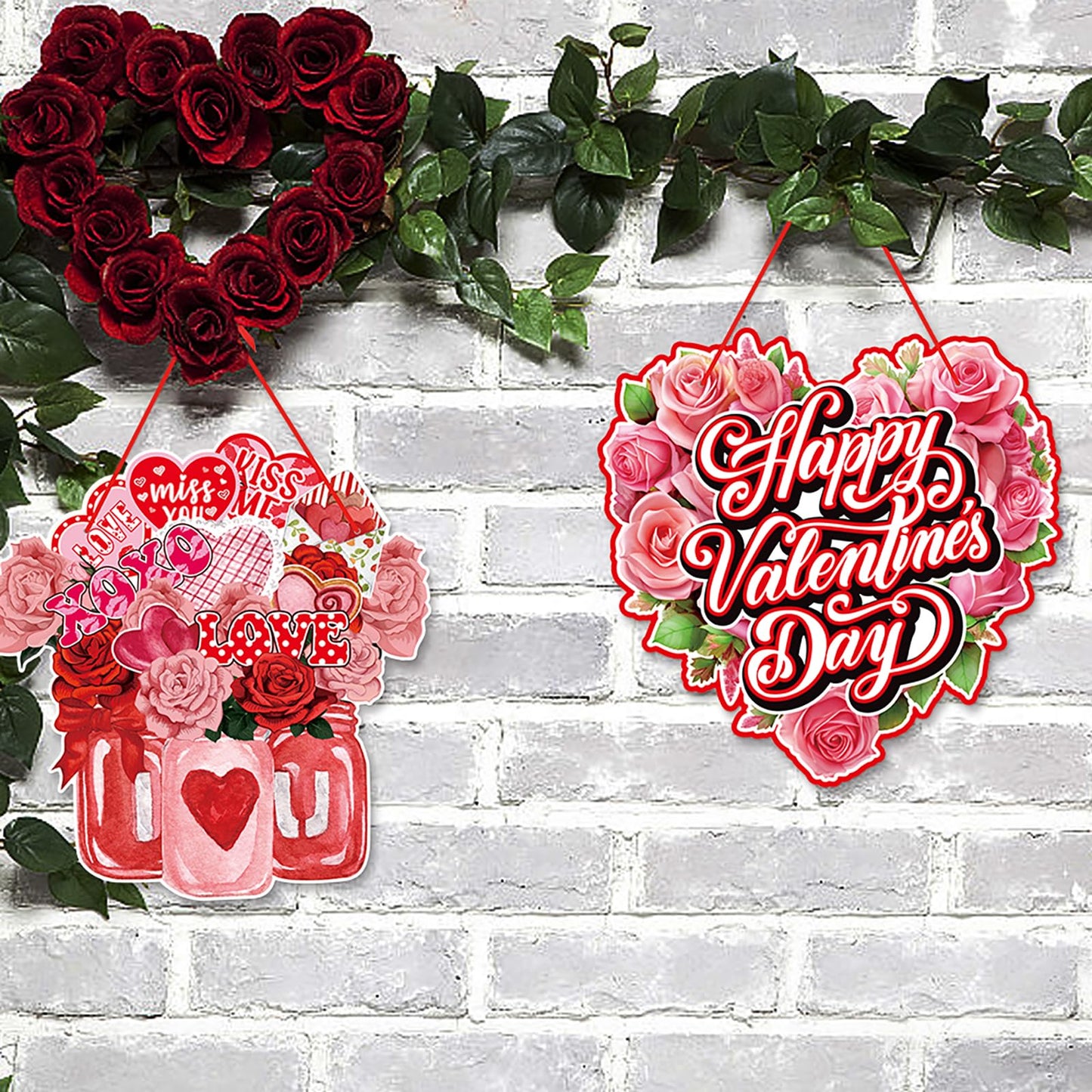Pink-Red Valentines-Day Front-Porch Door Hanger-Decor - 6pcs Love Romantic Special Night Galentines Party Paper Signs Banners,Engagement Wedding Anniversary Wall Hanging Decorations Lasting Surprise