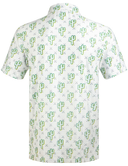 GORENZI Men's Golf Shirts Short Sleeve Moisture Wicking Print Cactus Shirt Men Performance Polo Golf Shirts for Men Dry Fit