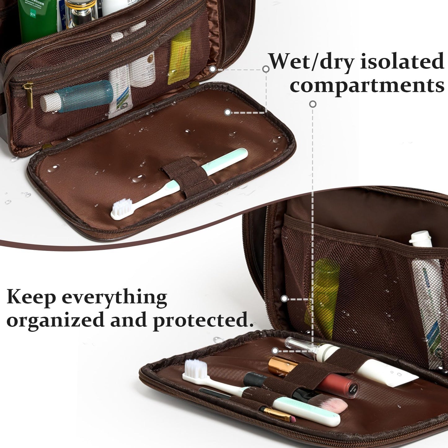 Janhavi Leather Toiletry Bag for Men, Personalized Laser Engraved Initials & Mountain, Toiletry Bag For Shower Caddy, Cruise Ship Essentials, Groomsmen Gifts, Men's Accessories (Dark Brown E)