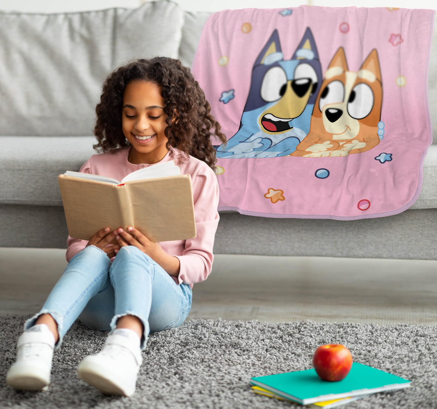Jay Franco Kids Plush Throw Blanket – Soft & Comfy Throw for Couch or Bed – Cozy Home Décor for Living Room & Bedroom, Pink - Bluey, 46x60 - Throw Blanket
