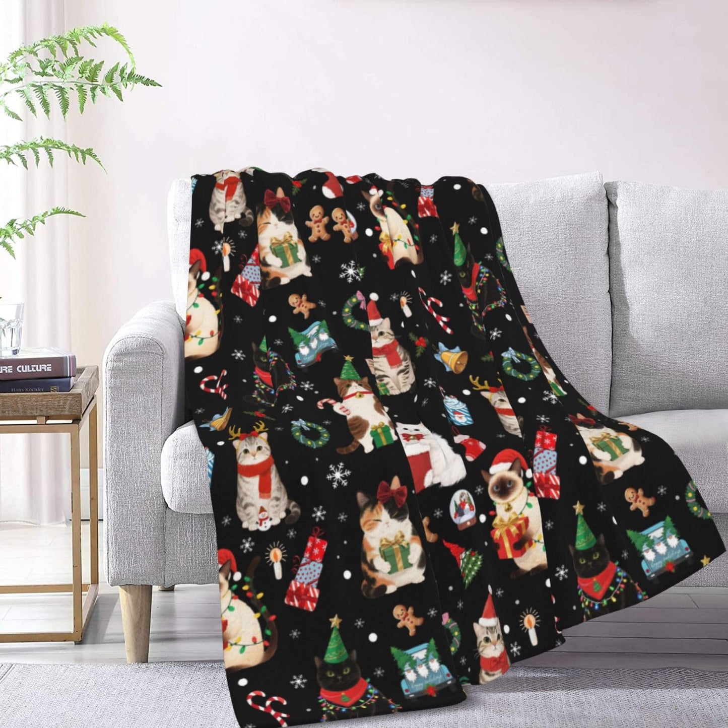 Christmas Cats Fuzzy Fleece Blanket, Soft Cozy Throw Blankets for Couch, Bed, Sofa, for Boys Girls Kids, Cat Lovers 50"x40"