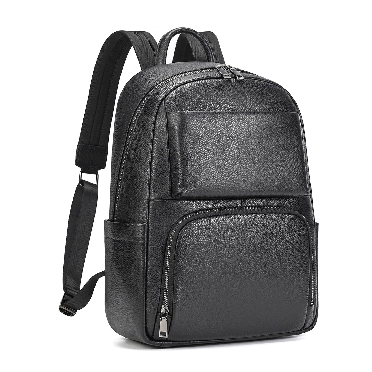Yevabo Genuine Leather 15.6 Inch Laptop Backpack for Men, Multi Pocket Casual Daypack Shoulder Bag for Business Travel Outdoor, Black
