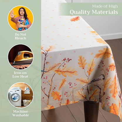 Maison d' Hermine Table Cloth Square Table 100% Cotton 60 x 60 Inches Fall Tablecloth Reusable Everyday Use for Thanksgiving Christmas Decorations Dining Farmhouse Party (Oak Leaves)