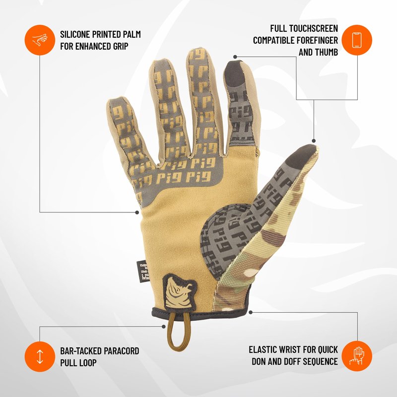 PIG FDT Delta Utility Gloves, Touchscreen Compatible, High Dexterity for Shooting Sports, 1 Pair, Multicam, Medium