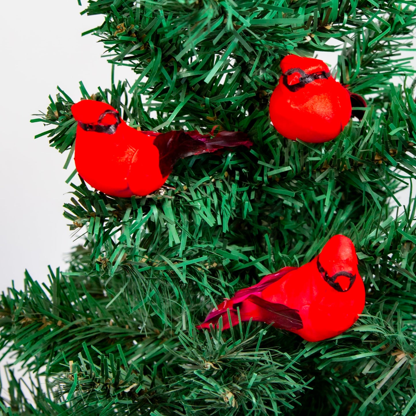 Cartanfill-Cardinal Clip On Christmas Tree Ornament Decorations, Set of 12, Red Feather Birds, 3 inches Long