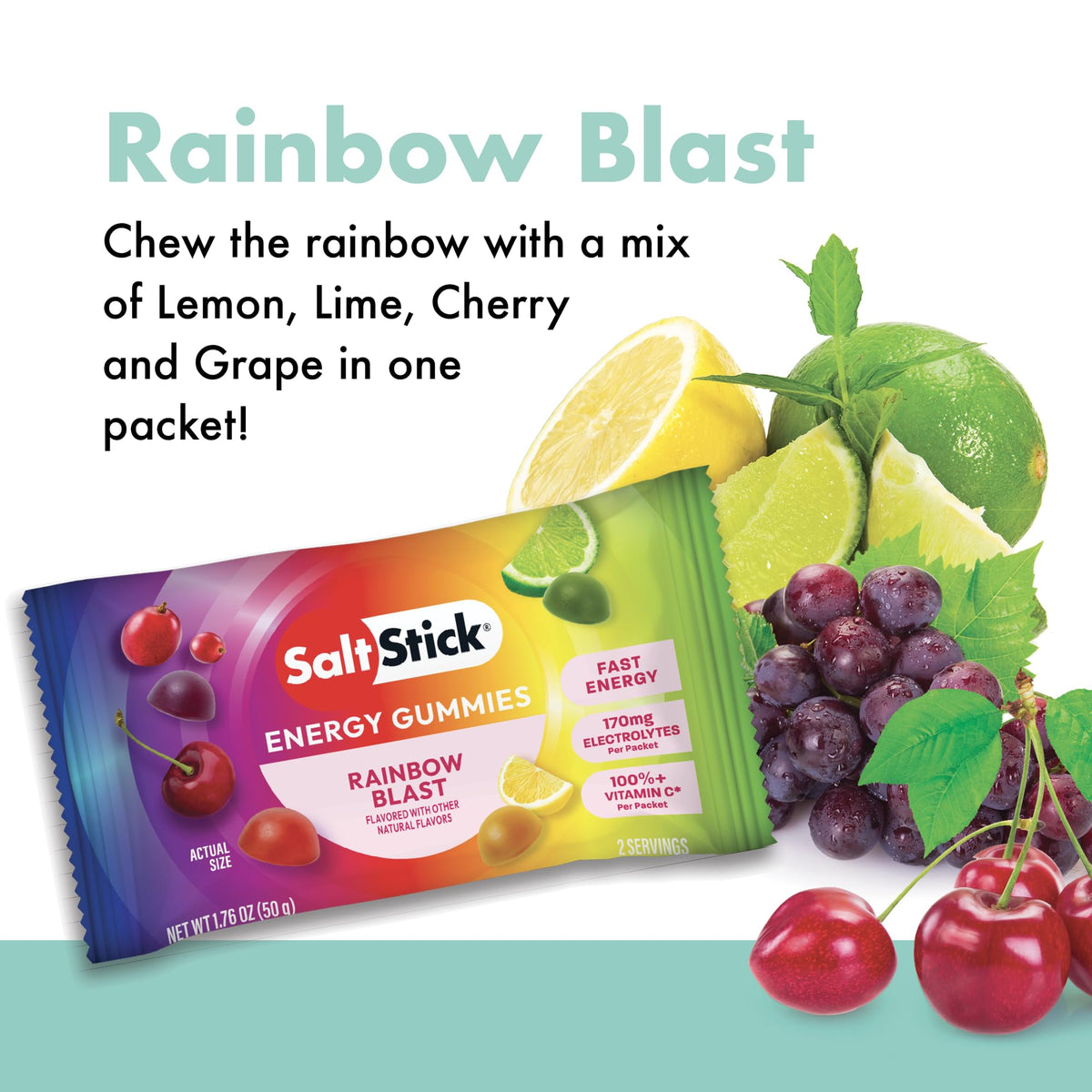 SaltStick Energy Gummies Rainbow Blast - 10 Packets/20 Servings