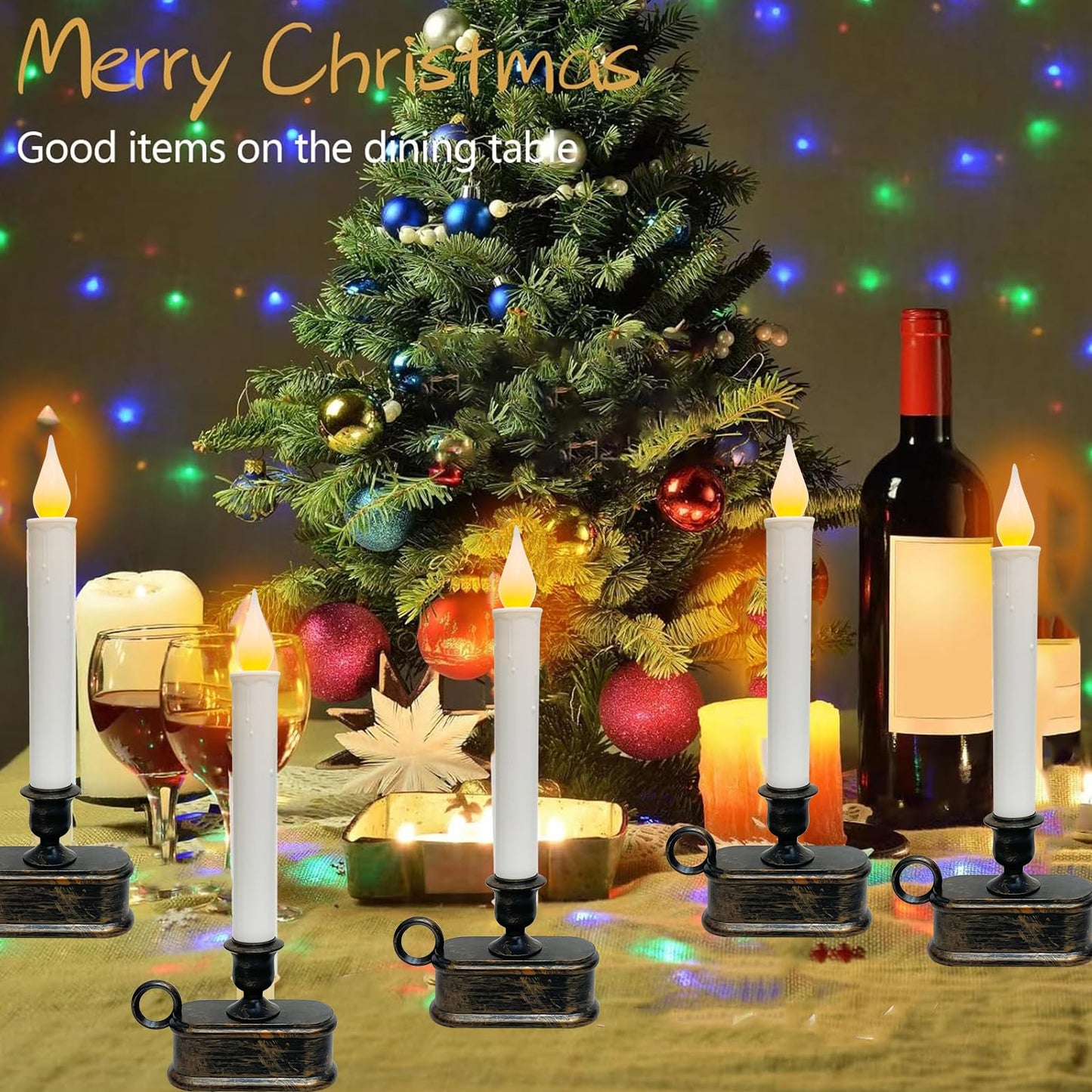 Doratale 4 Pack Window Candles with Sensor Dusk to Dawn, Christmas Window Candles Battery Operated, LED Flameless Taper Candle for Christmas Home Decor Table Window, Bronze Base