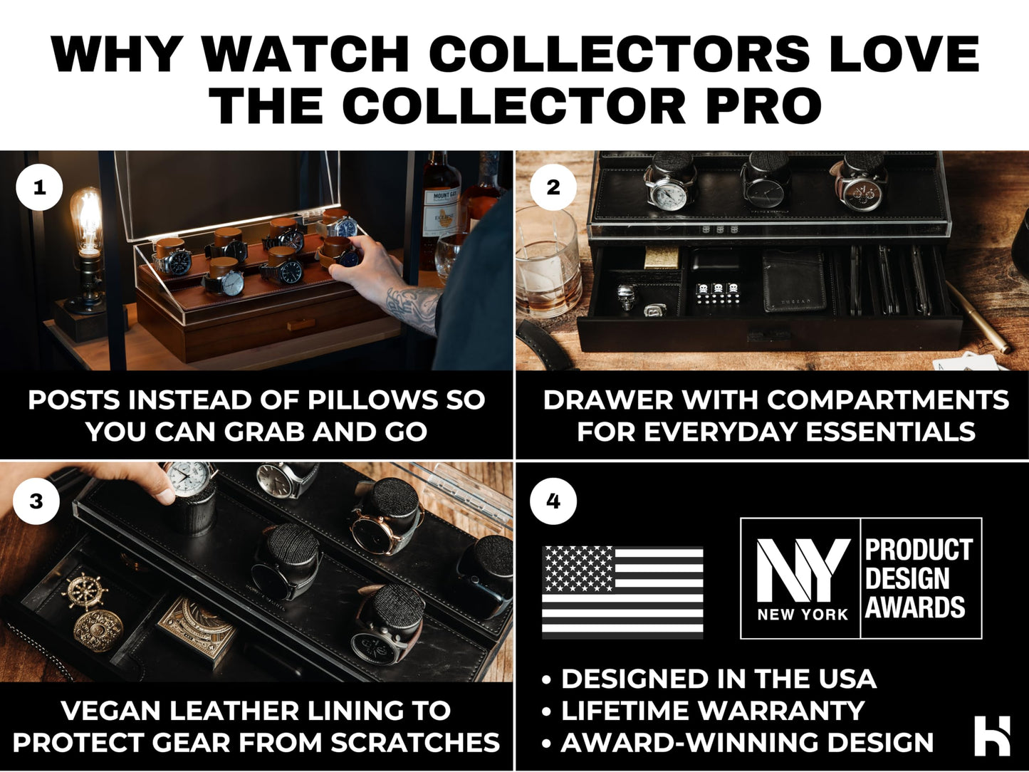 Premium 7 Slot Watch Box for Men - Large Wooden Watch Display Case with Hinged Cover, Leather Lining & Drawer - Watch Holder Organizer Stand - Handcrafted Luxury Father's Day Present for Men