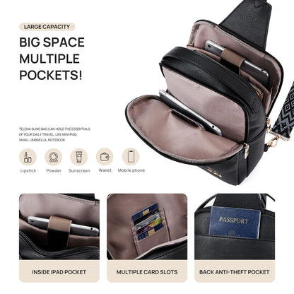 Telena Crossbody Sling Bags for Women, PU Leather Fanny Packs Cross Body Bag for Woman