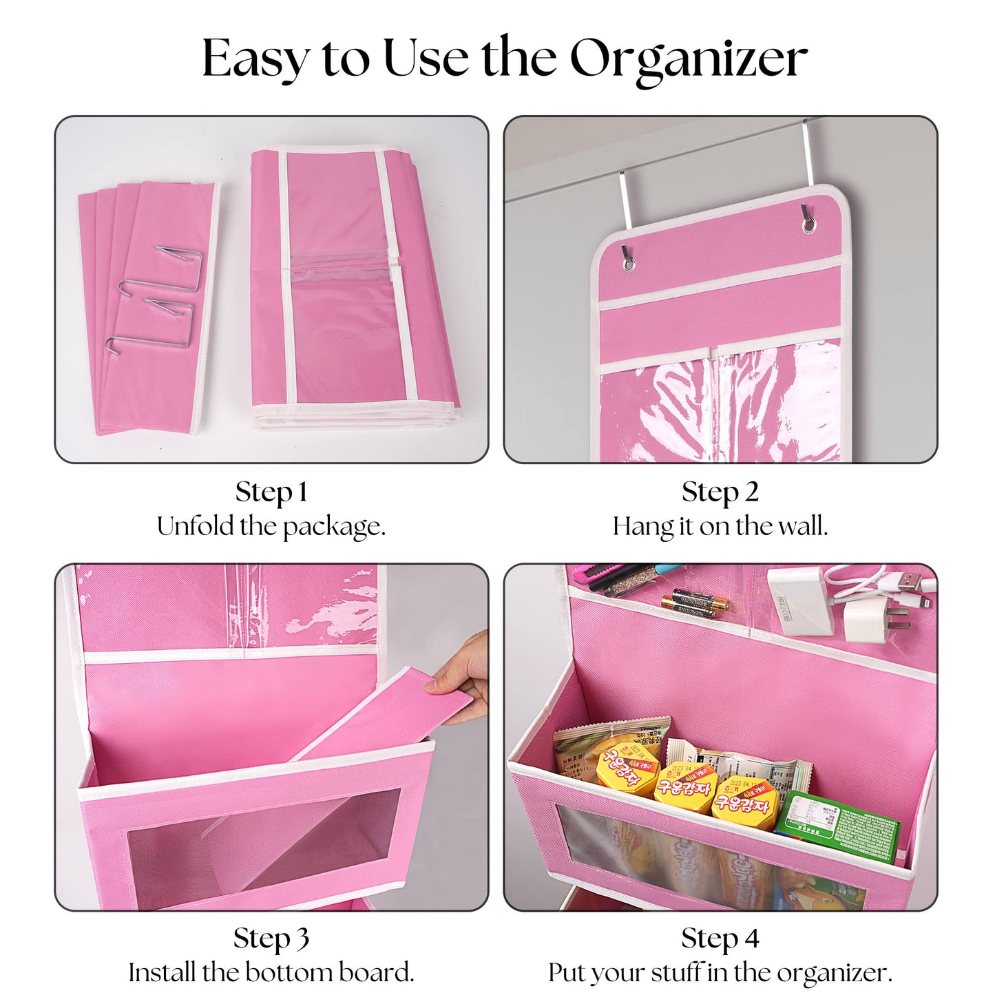 Giraffe Creation Over Door Organizer with 4 Large Capacity Pockets, Hanging Organizer Storage for Closet Bathroom Nursery Bedroom Dorm, Toys Cosmetics Sundries and Baby Essentials, Pink