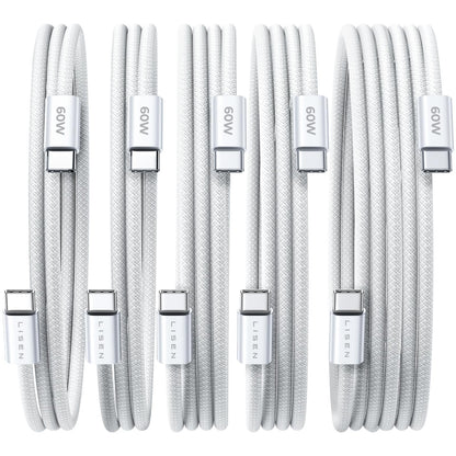 LISEN USB C Cable, 5-Pack [3.3/3.3/6.6/6.6/10FT] for iPhone 17 Charger Cord, 60W USB C to USB C Fast Charging Cable for iPhone 17 Air 16 15 Pro Max, Samsung Z Flip 7/S25/S24, Switch 2, iPad, MacBook