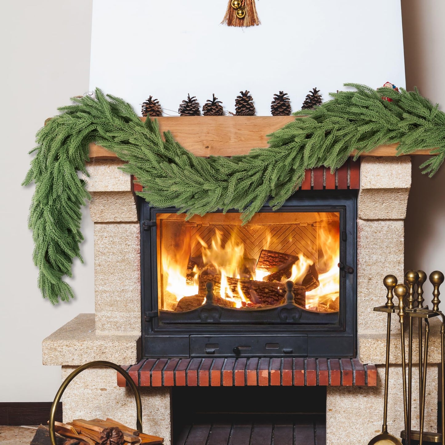 2Pcs 6FT Christmas Garland Real Touch Norfolk Pine Garlands, Artificial Faux Greenery Garland for Decorations Indoor, Pine Garland for Mantle, Fireplace, Wall, Mantle, Holiday Decor