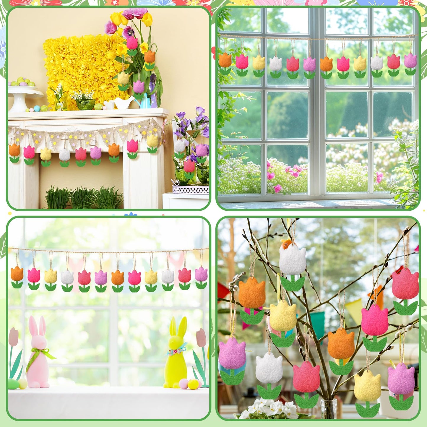 HunnmingRe 18 Pcs Spring Tree Ornaments Felt Tulip Flowers Hanging Ornaments Spring Flower Decorations for Summer Party Home Door Wall Mantel Decor Arts Crafts Gifts