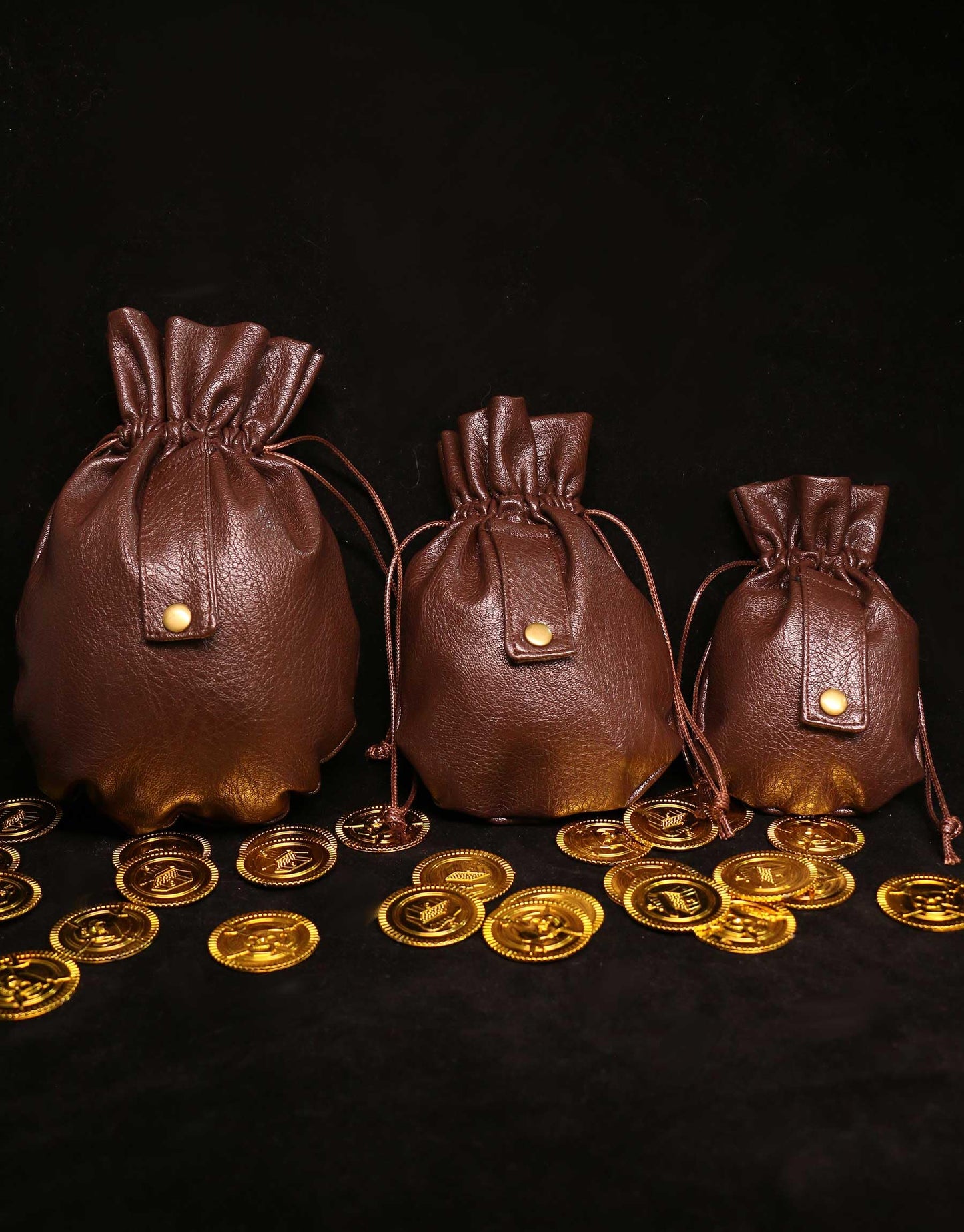 Medieval PU Leather Pouch Leather Drawstring Pouch Coin Purse Storage Renaissance Dice Bag (L, Brown)