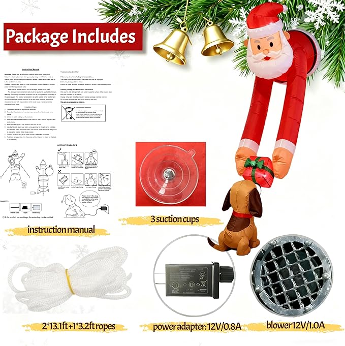 7ft Christmas Inflatable Santa Claus with Puppy and Gift Box - Outdoor Holiday Decor for Christmas, Ideal for Front Yard and Doorway