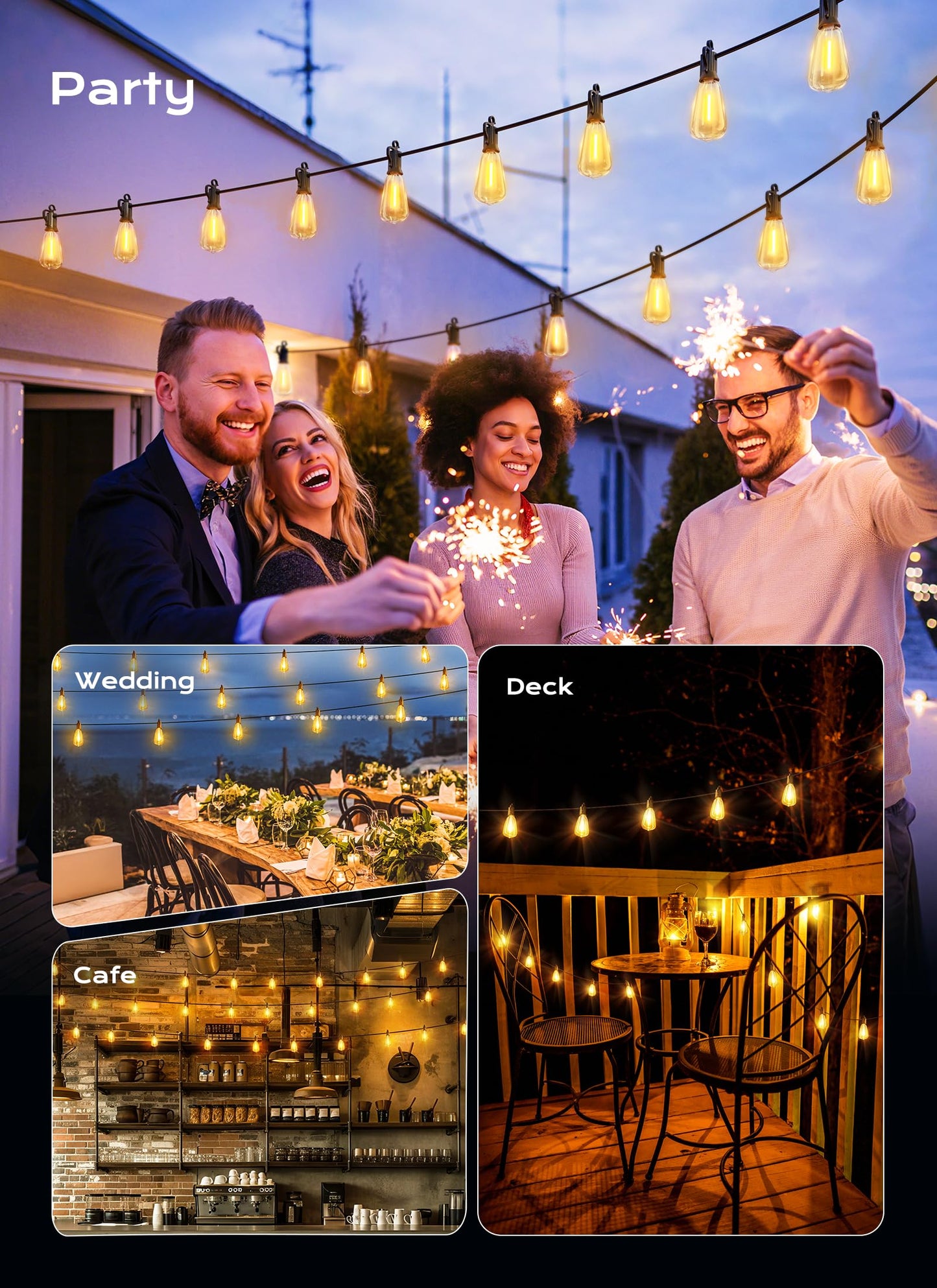 Brightown Outdoor String Lights Patio Lights, 100FT ST38 Shatterproof Dimmable Waterproof Connectable LED Christmas Lights, Hanging Outside Light for Backyard, Porch, Deck, Balcony, Garden, Home Decor