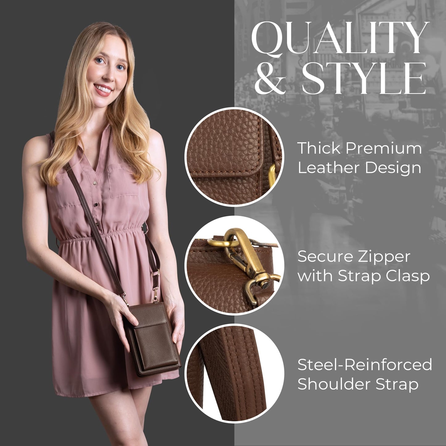 BULL GUARD Crossbody Leather Cell Phone Bag, Anti Theft and RFID Blocking