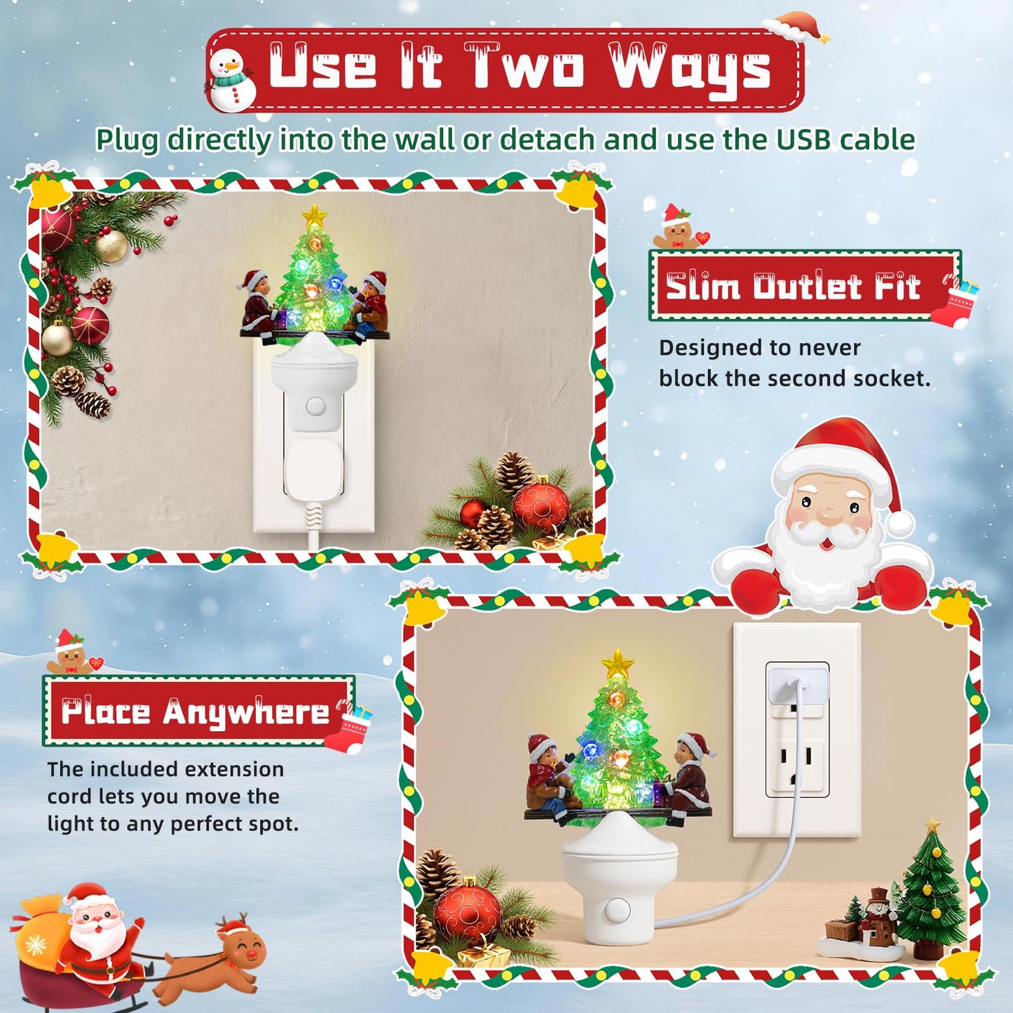 Yuxelulmai Christmas Tree Night Light Plug into Wall USB Portable Christmas Decorative Night Light Decoration for Kids Adults Bedroom Kitchen Living Room Holiday Decor (Children Seesaw)