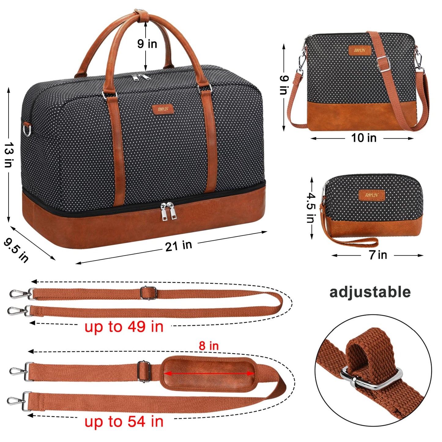 IBFUN Weekender Bags for Women, 21" Weekender Travel Bag, Travel Duffle Bag with Shoe Compartment Carry on Overnight Duffel Bag for Weekend Travel Business Trip, 3PCS