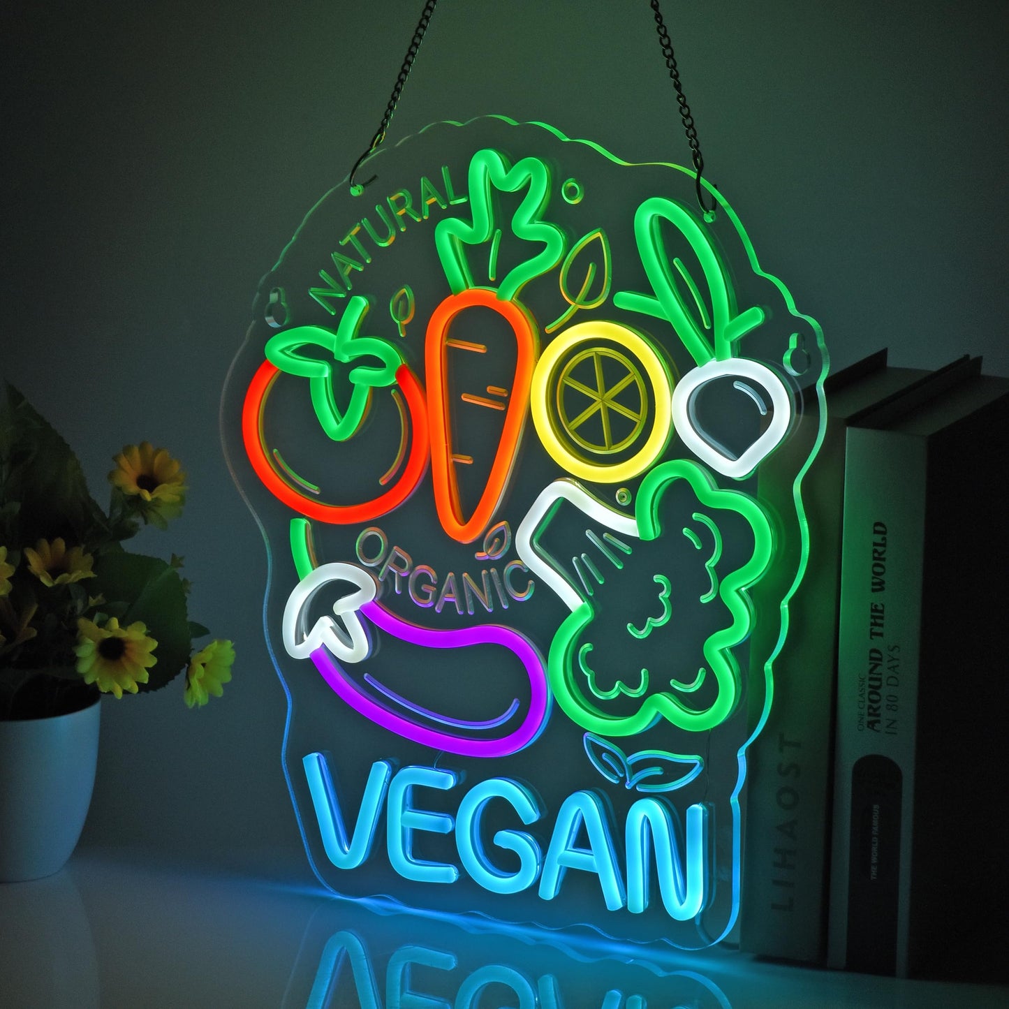 JOMOBUTY Vegan Neon Sign, Neon Lights Hanging Wall Art Decoration for Business Restaurant Shop Store Bar Cafe Party Home Decor, USB Powered Ultra Bright Dimmable,14.57×12.6inches