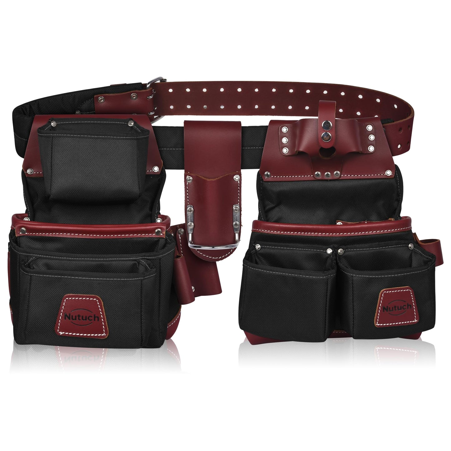NUTUCH Nylon and Leather Tool Belt | Nylon Tool Pouch | Carpenter Tool Belt | Construction | Framers | Electrician Tool Belts | Drywall Tool Bags | Handyman | Electric (BLACK)