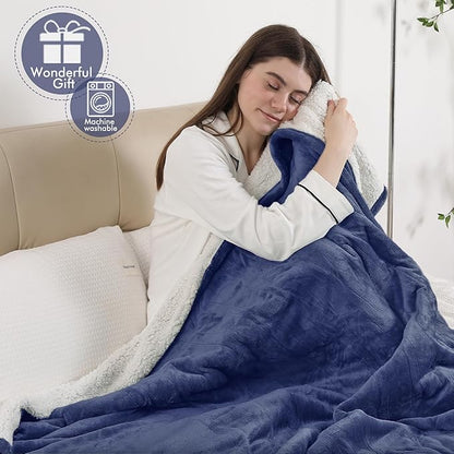 Electric Blanket Throw, Fast Heating Blanket with Overheat Protection, Heated Sherpa Blanket with 5 Heating Levels & 4 Hours Auto Off for Couch Office Use, Ideal Gift, 50"x60", Navy Blue
