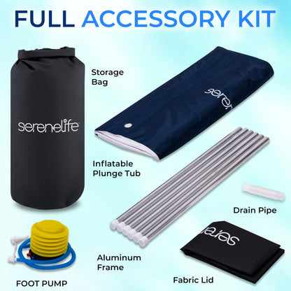 SereneLife Inflatable Insulated Cold Plunge Tub - One Person Ice Bath Tub with Lid, Cold Plunge Relaxation Pod for Athletes with 78 Gallons Capacity (Black)