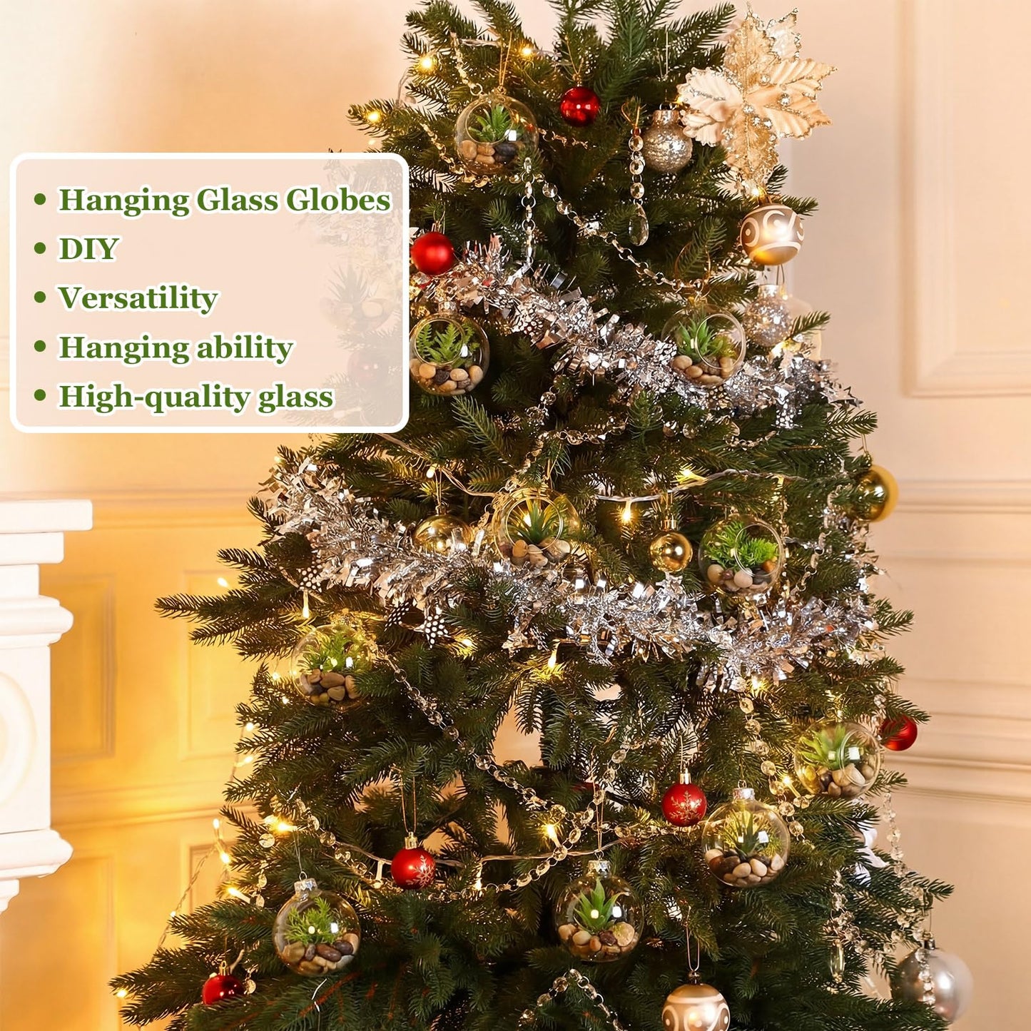 GlikCeil 56 Pcs 3.15'' Hanging Glass Tealight Holder Globe with K9 Crystal Garland Strands,Teardrop Pendant Hanging Tealight Candle Holder Orbs Air Plant for Wedding Centerpiece Party Decor (Clear)