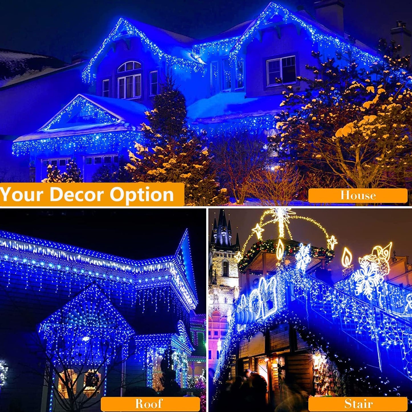 Joomer Christmas Icicle Lights - 33FT Plug in String Lights Waterproof, 8 Modes Timer Connectable Outdoor String Light for Christmas Party, Eaves, Roofs, Xmas Decorations (Blue)