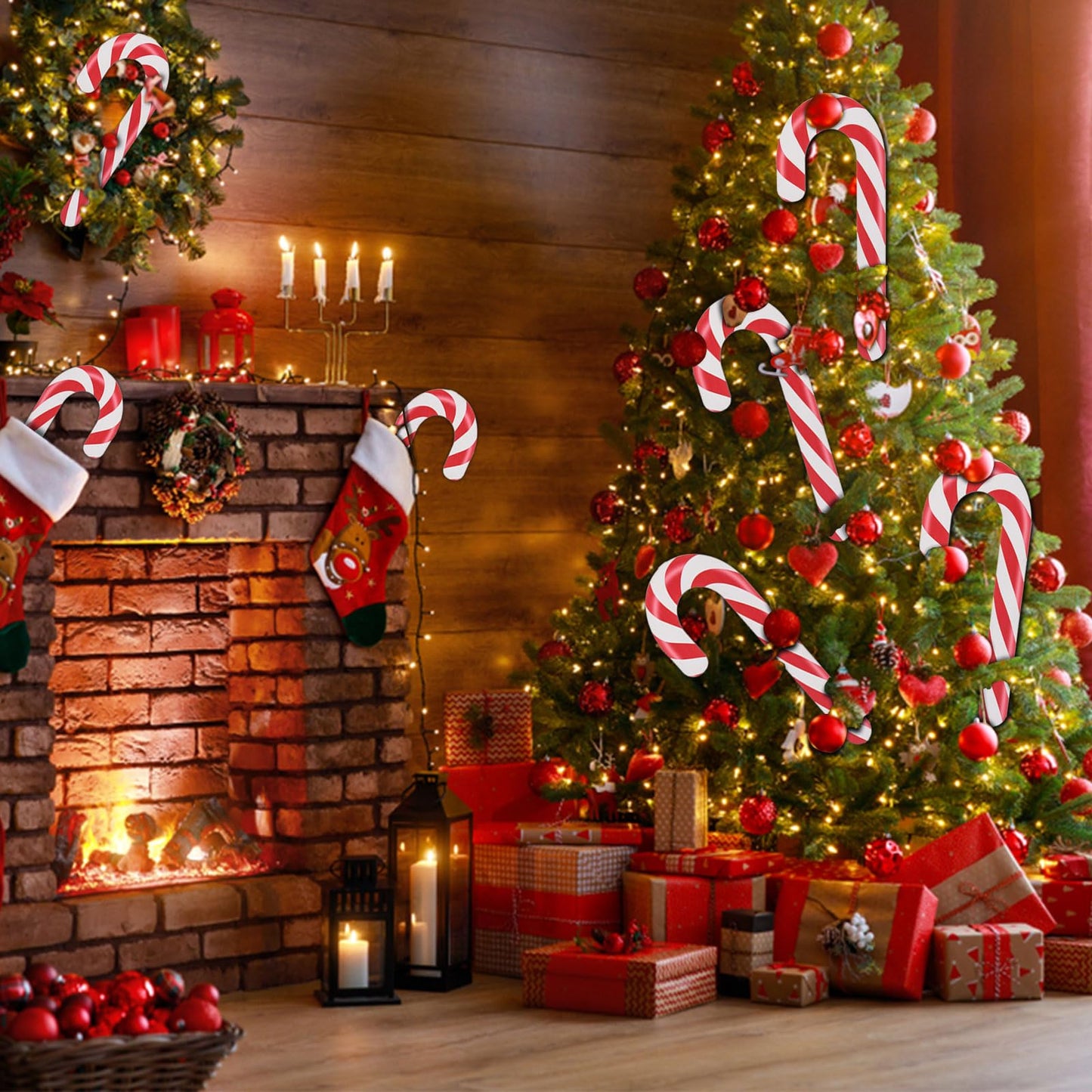 AWIZOM 12 Pcs 11.8 Inch Large Christmas Candy Canes Decorations Red White Wooden Candy Cane Ornaments Rustic Christmas Tree Hanging Decorations for DIY Crafts Xmas Holiday Party Supplies