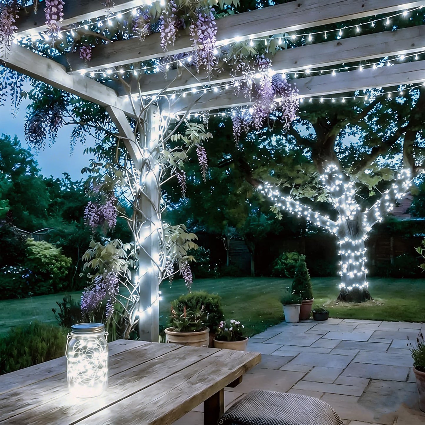 QITONG 500 LED White String Lights Outdoor Waterproof,165ft Clear Wire Christmas Lights Indoor Plug in,8 Modes Twinkle Fairy Lights for Patio Wedding Party Christmas Bedroom Decor