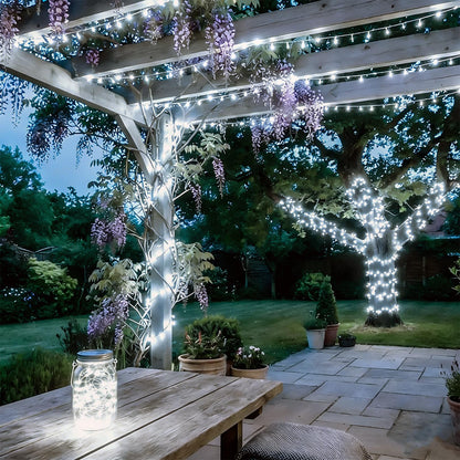 QITONG 500 LED White String Lights Outdoor Waterproof,165ft Clear Wire Christmas Lights Indoor Plug in,8 Modes Twinkle Fairy Lights for Patio Wedding Party Christmas Bedroom Decor
