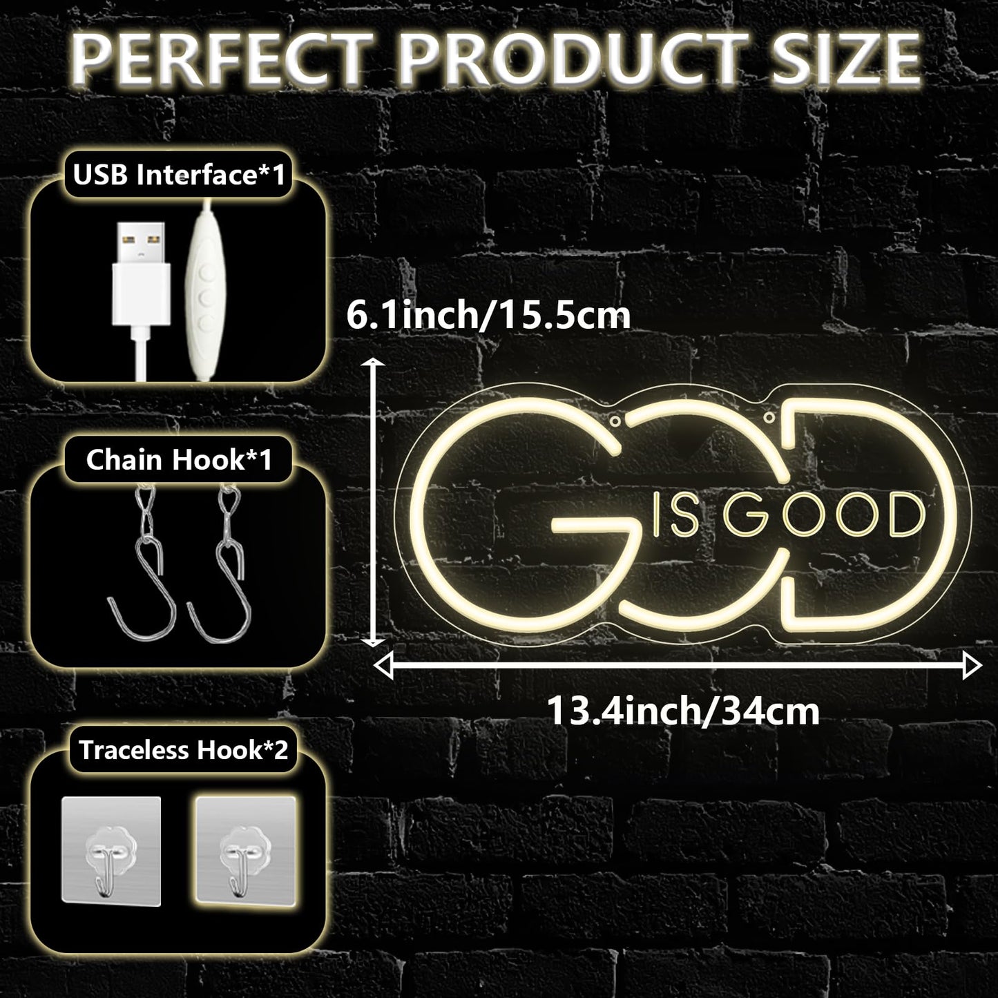 God Is Good Neon Sign for Wall Decor,Christian Warm White LED Signs for Living Room Bedroom House Club Party,God Is Good Dimmable Neon Light Gifts for Women Men USB Powered（13.4"*6.1"）