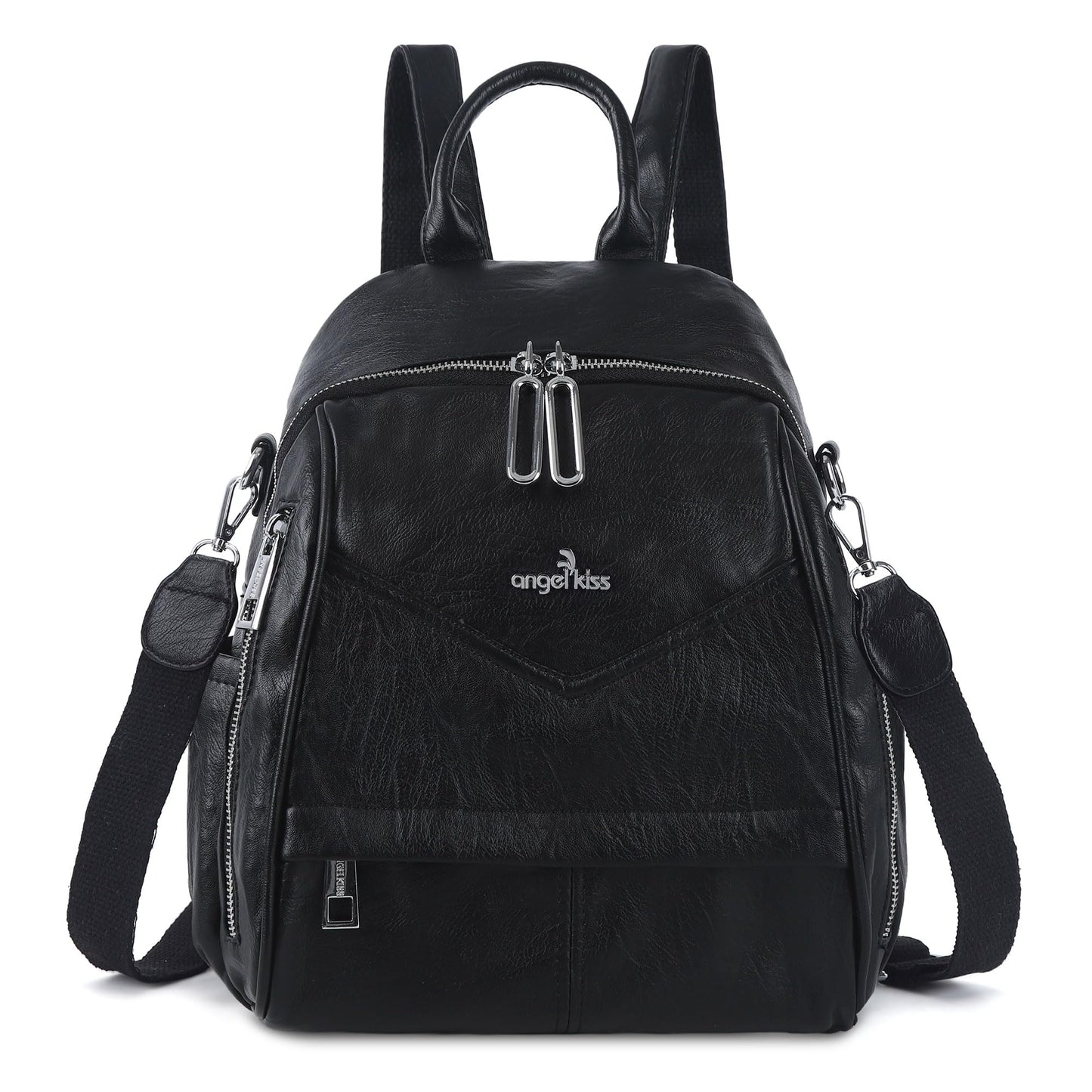 Angel Kiss Small Backpack Purse for Women,Soft Vegan Leather Roomy Backpacks,Designer Ladies Shoulder Backpack Fashion Handbag with Removable Strap,Black