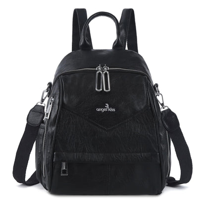Angel Kiss Small Backpack Purse for Women,Soft Vegan Leather Roomy Backpacks,Designer Ladies Shoulder Backpack Fashion Handbag with Removable Strap,Black