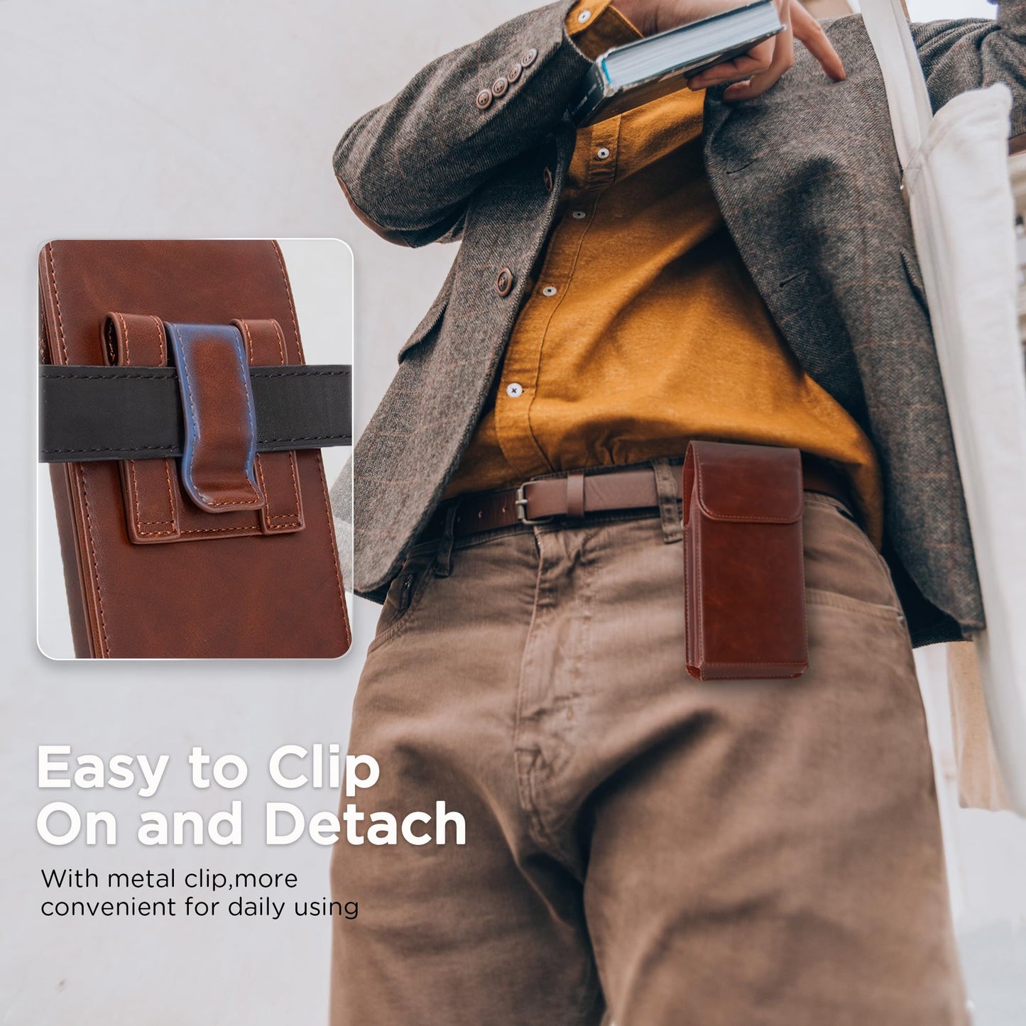 INGIDO Holster for Galaxy S25 Ultra S24 Ultra S23 Ultra 5G Note 20 Ultra 5G Note 10+ Plus 5G, Premium Leather Pouch with Belt Clip Phone Holster Belt Case, Coffee -XL