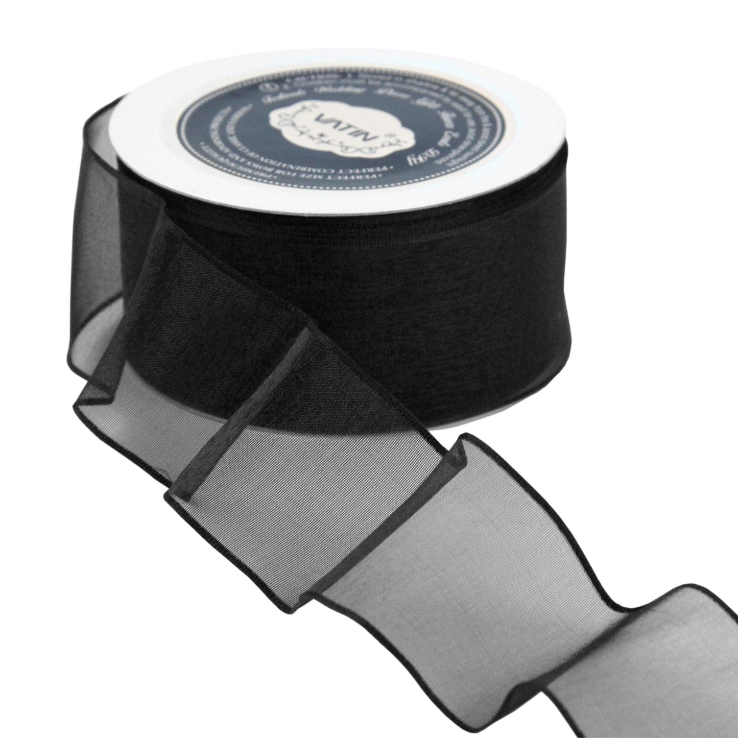 VATIN Black Organza Wired Ribbon, 1-1/2" Black Sheer Ribbon with Metallic Edge for Christmas Tree Decoration Gift Wrapping Wedding Crafts -25 Yards