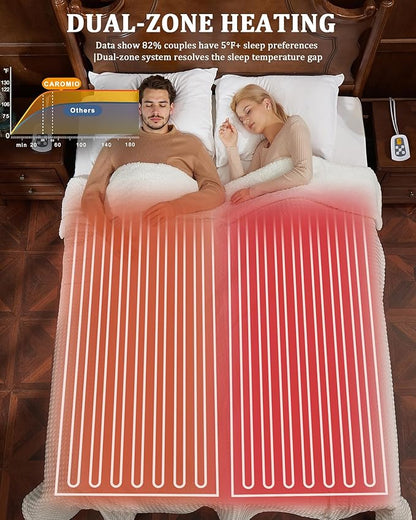 CAROMIO Heated Blanket King Size with LCD Dual Controller, Waffle Weave Fast Heating Electric Blankets, 10 Heat Levels & 1-12H Time Settings, ETL Certified, Machine Washable, Beige, 100" x 90"