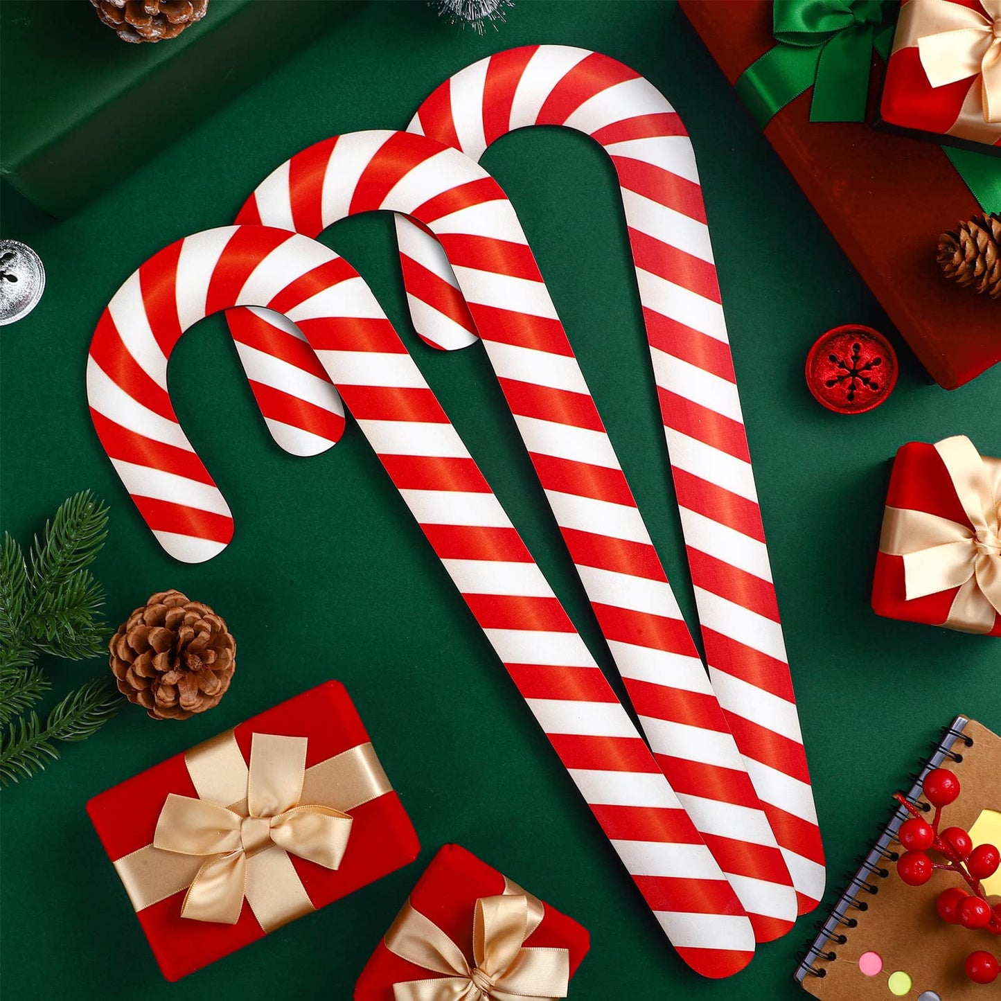 Large Size 4 Pcs 15.7 Inch Christmas Large Candy Canes for Tree Decorations Red and White Giant Candy Cane Props Bulk Xmas Hanging Ornaments Rustic Wood Flat for Party Supplies DIY Crafts Photoshoot