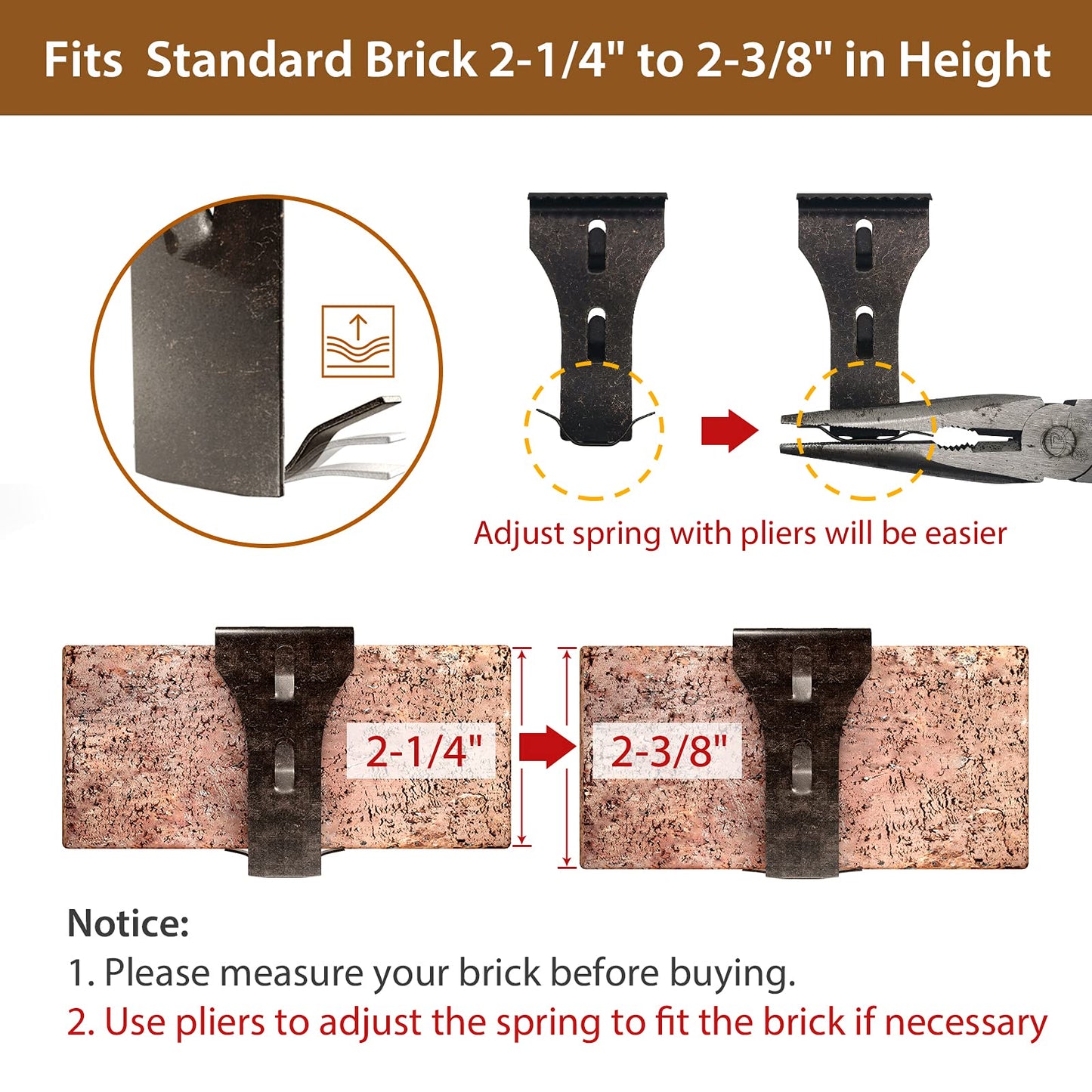 Brick Hook Clips for Hanging Outdoors, Brick Hangers for Brick Wall Hanging No Drill and Nails, Heavy Duty Brick Siding Clips Wall Hangers Fits Standard Brick 2-1/4" to 2-3/8" in Height (24, Standard)