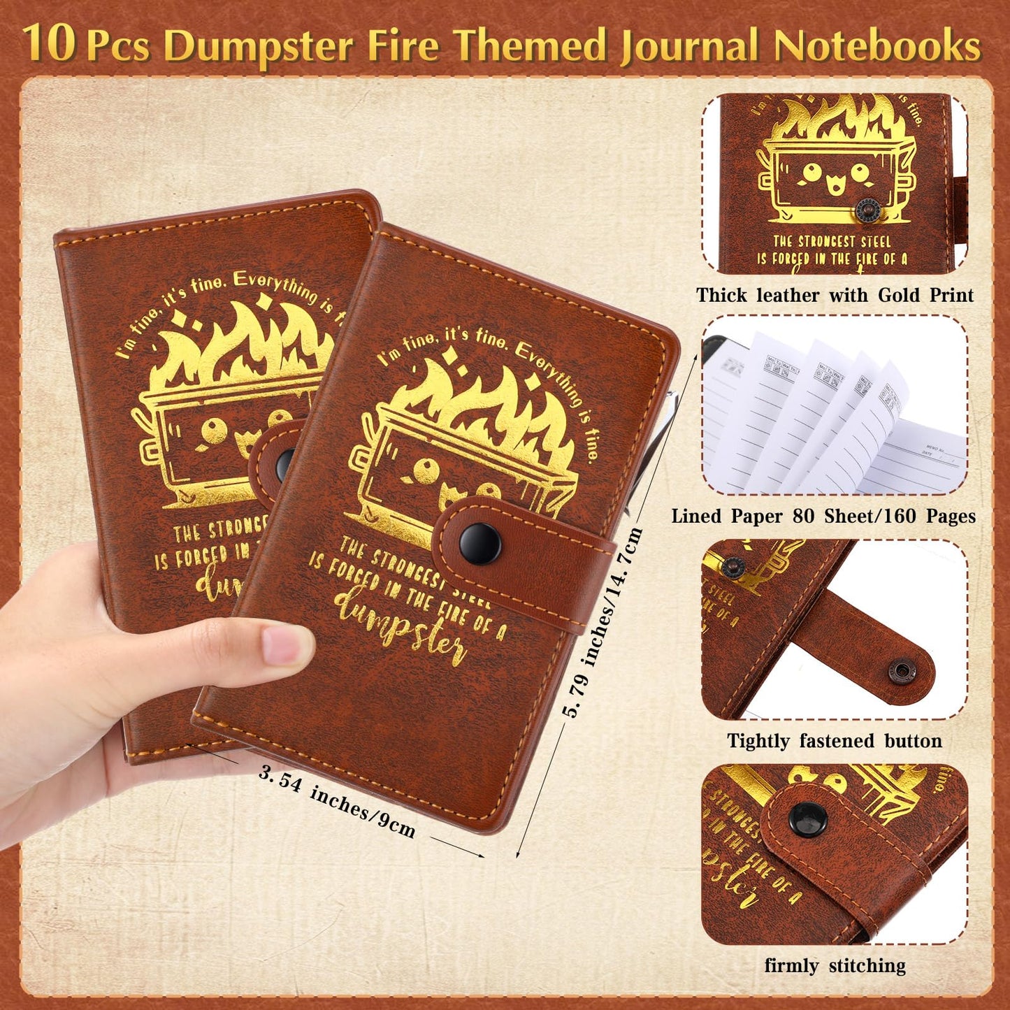 Colarr 10 Sets Dumpster Fire Response Team Leather Notebooks Pens Funny Coworker Office Gifts Employee Appreciation Gifts for Lab Week Graduation Teacher Volunteer Administrative Professional (Brown)